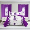 King Size Bedspread Set 9 Pieces, Purple Gardenia Flower