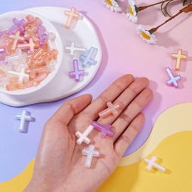 Magibeads 50Pcs Glow in The Dark Resin Cross Beads Random Color Kandi Beads Pastel Crucifix Focal Beads for Pens Keychain Crafts DIY Jesus Bracelet Rosary Jewelry Making Supplies 24.5x17.5mm