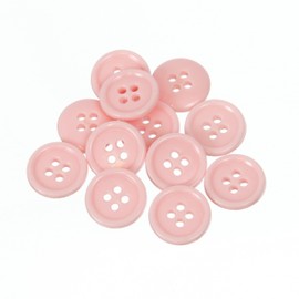 Mibo Buttons & Accessories - 12 botones redondos de melamina con llanta, 24 L (15 mm) - 4 agujeros, color rosa
