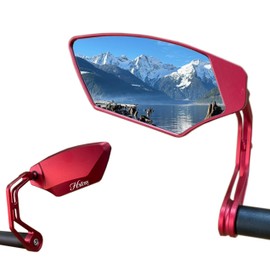 Hafny 2024 NEW Motorcycle Bar End Mirror, CNC Alloy Aluminum Anodized Rearview Mirror, Convex Glass Lens, Wide Range Fitting, Scooter Mirrors, Snowmobile, HF-M702S-FS002 (Red (Left Side))