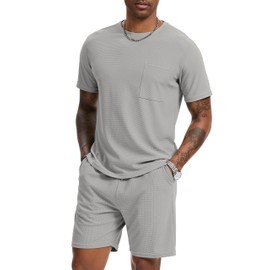 H Hellisal Mens Short Sets 2 Piece Outfits Fashion Summer Tracksuits Casual Set Short Sleeve and Shorts Set for Men