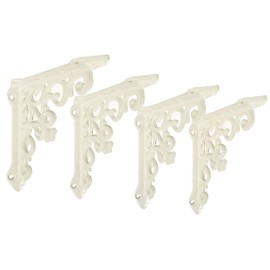 NACH Decorative Shelf Brackets, 4 Pack of 5 x 1.2 x 5 inch, Antique White Cast Iron Wall Shelf Brackets - Decorative Bookshelf Brackets - Victorian Style Shelf Bracket