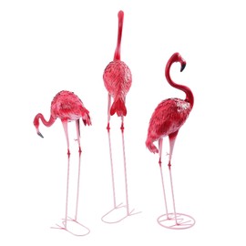 3 Packs Pink Flamingo Yard Ornament Sculpture Large Lawn Metal Flamingo Statue with Metal Legs for Patio Backyard Pond Decorations