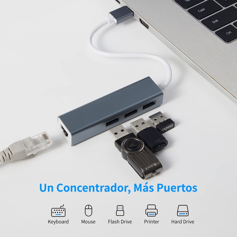 HEEDU Adaptador Ethernet USB 3.0, Adaptador Ethernet USB Hub 4