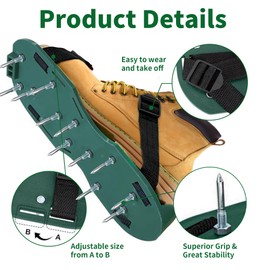 Environet The Lawn Aerator Shoes for Grass, Epoxy Spiked Shoes with 1.65'' Sharp Short Spikes, Garden Grass Loosening Spike Shoes for Epoxy Flooring, 6 - Shoelace Design (Green, 11.8'' x 5.1'')