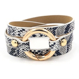 COLORFUL BLING Mottled Leopard Wide Cuff Bracelets Multi-Layer Buckle Snakeskin PU Leather Wrap Cuff Bracelets for Women Punk Cool Jewelry-round thin