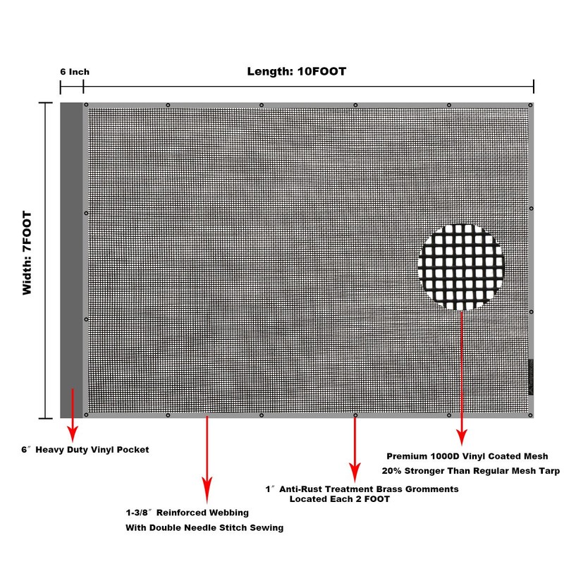 leaveshade Dump Truck Mesh Tarp 7'X10' - (Black) Heavy Duty