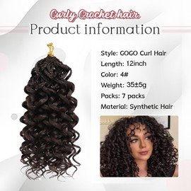 7 Packs Gogo Curl Crochet Hair for Women 12 Inch Pre-Twisted Curly Crochet Hair Pre Looped Deep Ocean Water Wave Beach Curl Crochet Braids Synthetic Braiding Hair Extensions (12 Inch, 4#)