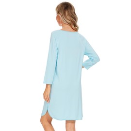 WiWi Viscose from Bamboo Nightgowns for Women 3/4 Sleeves Sleep Shirts Soft Nightshirts Night Gowns Sleepwear S-XXL, Aqua, Medium