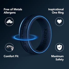 King Will Silicone Wedding Band for Men-8mm Dark Blue Silicone One Ring with Magic Pattern Design, Breathable Rubber Wedding Ring Comfort Fit Size 12