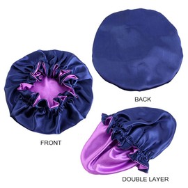 Women Shower Cap Nightcap Sleep Hat Contrasting Color Satin Hair Bonnet Adjustable Double-Sided Beauty Care Cap(Black+Rose Red, One Size)