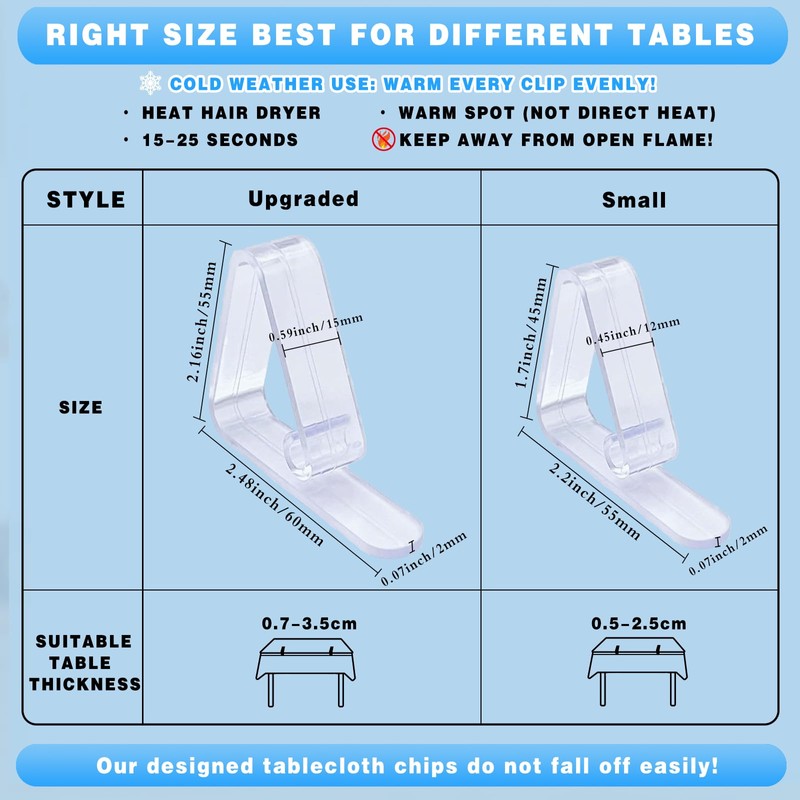 32 Upgraded Tablecloth Clips,Thicker Wider Clear Tablecloth Clips,Plastic Table Cloth