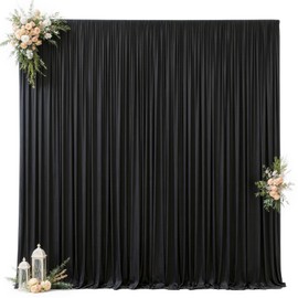 Black Backdrop Curtains 10 ft X 10 ft Wrinkle Free Polyester Fabric Photo Backdrop, 2 Panels 10ft X 5ft Black Drapes for Birthday Party, Wedding, Photography Background Decorations