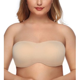 DotVol Women's Large Sizes Underwired Unpadded Bandeau Strapless Multiway Bra, beige