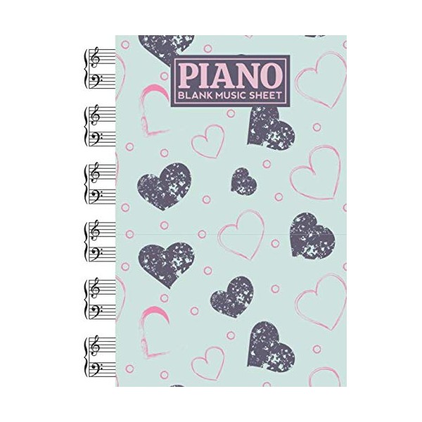 Piano Blank Music Sheet: Notebook Manuscript Paper with Grunge Hearts