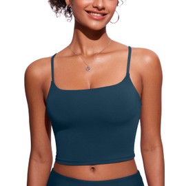 CRZ YOGA Womens Scoop Neck Bikini Tops U Back Longline Swimsuit Adjustable Spaghetti Straps Bathing Suit Crop Tankini Insignia Blue Medium
