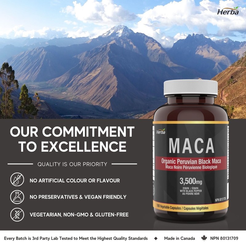 Herba Organic Black Maca Root for Men 3500mg – 180