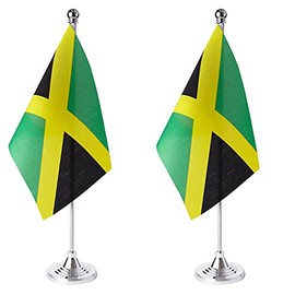 ZXvZYT 2 Pack Jamaica flag Jamaican Table Flag Small Mini Jamaican Desk Flags With Stand Base,International Festival Events Celebration Decorate,Home office Decorations
