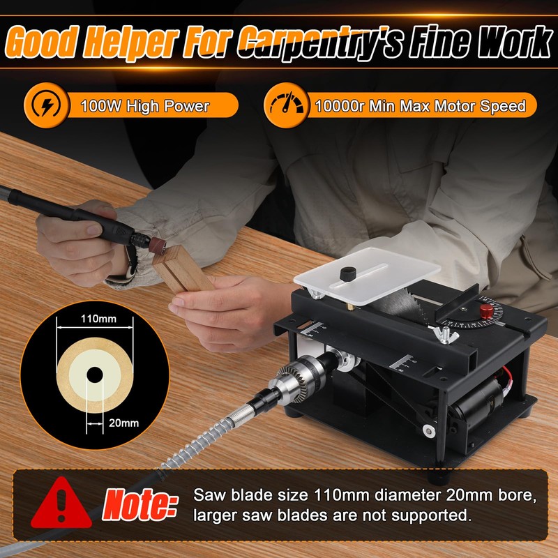 Mini Table Saw, 100W Portable Small Desktop Electric Saw, Speed