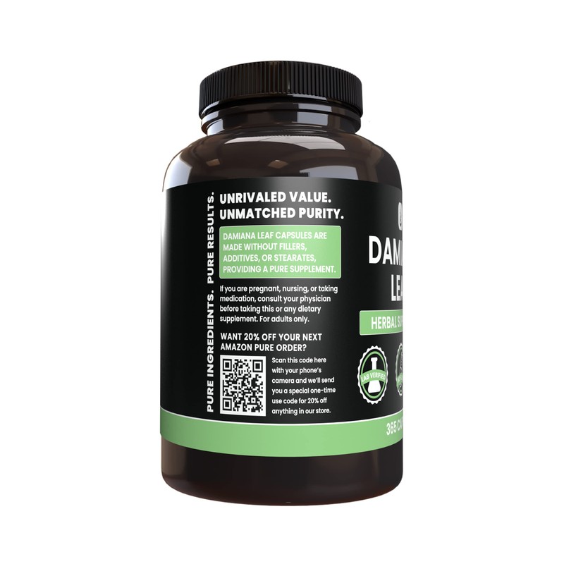 PURE ORIGINAL INGREDIENTS Damiana Leaf (365 Capsules) No Magnesium Or