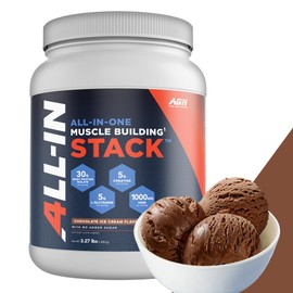 Alpha Gold Nutrition All-in-One Muscle Building Stack - Chocolate Whey Protein Isolate, Creatine Monohydrate, HMB, and L-Glutamine, 4 products in one, Nothing Artificial, 30 servings