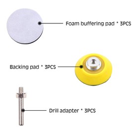 SPEEDWOX Hook and Loop Sanding Discs Pad Kit 3 Packs 2 Inch with 1/4 Inch Shank Drill Attachment Backing Pads and Soft Foam Layer Buffing Pad