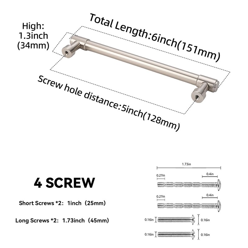 BUKOBYHE 10 Pack 5 Inch(128mm) Cabinet Pulls Brushed Satin Nickel