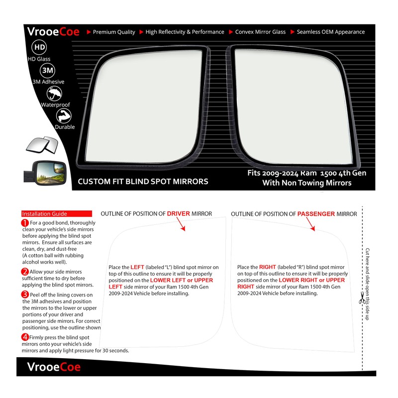 VrooeCoe Convex Stick On Custom Fitted Blind Spot Mirrors Compatible