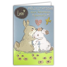Afie 66-1155 Congratulations to Happy Parents Baby Boy Girl Love Glitter Heart Pink Couple Dad Mum Rabbits Bird Cute Animals Made in France