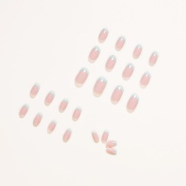 Bufenia 24 Pieces French Press On Tips Square False Nails Medium Length Shiny Fake Nails Acrylic Nails for Women and Girls (Mint Green and Pink)