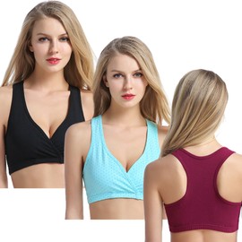 CAKYE 3PACK Racerback Maternity Nursing Sleep Bra Breastfeeding Tank (X-Large, A-Black/Burgundy/Mint Green 3Pack)