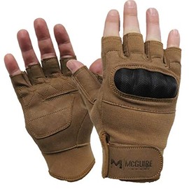 M MCGUIRE GEAR Half Finger Hard Knuckle Gloves, Paintball Gear, Fingerless Motorcycle Riding Gloves, Tactical Gloves for Hunting, Cycling, Climbing, and Outdoor Sports (Medium, Coyote)