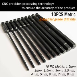Unbranded 100mm Extended Allen Wrench Drill Bit Set, PTSLKHN 10pc Metric Hex Impact Driver