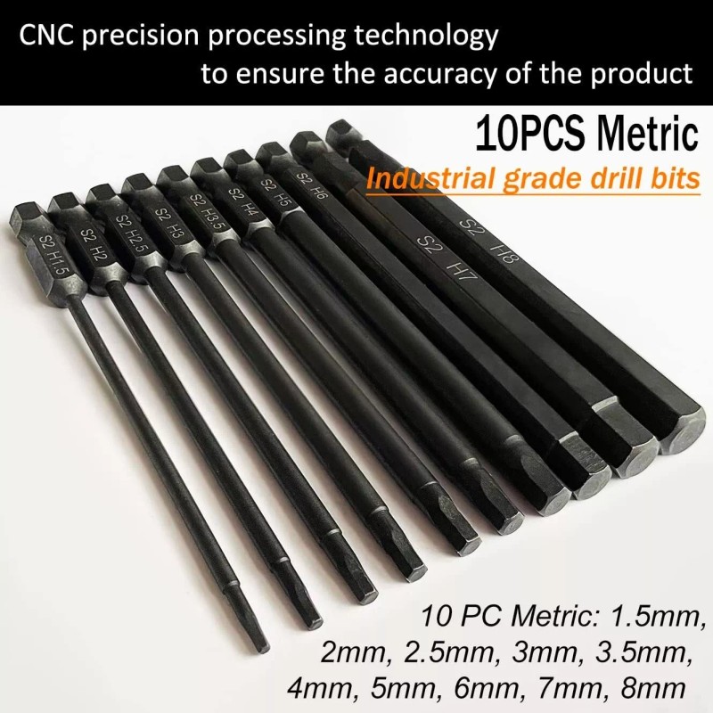 Unbranded 100mm Extended Allen Wrench Drill Bit Set, PTSLKHN 10pc