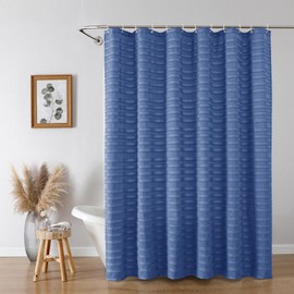 Aiyufeng Boho Shower Curtain 72x72 Inches, Classic Royal Blue Striped Textured Hotel Shower Curtain for Bathroom Decor, Modern Farmhouse Tufted Minimalist Cloth Shower Curtains