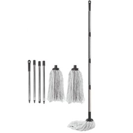 BARGAIN FACTORY long cotton floor mop - ergonomic design – Looped string mop with detachable head and handle – Includes 2 Cotton strings mop heads – Heavy Duty (1 Cotton Mops with Handle)