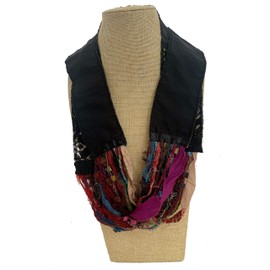 Women’s Colorful Reversible Multi Strand Recycled Sari Fabric and Yarn Infinity Scarf – LRW DESIGNS