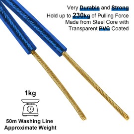 FACIACC 50 m Washing Line Holds up to 230 kg Rope Steel Core Laundry Ultra Robust Portable for Indoor and Outdoor Use (Blue)