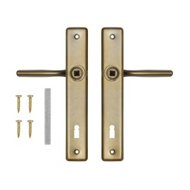 ADGO Door Handle - Door Handle Set - Front Door Handle - Door Handles Set Interior - Deadlock 72 Door Handles - Long Plate Set - Handle with Keyhole - Gold - Room Doors - Aluminium