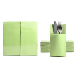 Aroba 50 Soft Point Cutlery Napkins Soft Material, Volume and Structure | Ready Folded Napkins with Slot | 39 x 38 cm 1/8 Fold Cutlery Bag | Good Quality Green Kiwi
