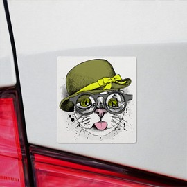 Decal Stickers of Cat with Hat Dark Glasses Premium Indoor (No Waterproof) Vinyl Decal Stickers for Laptop Phone Accessory Helmet Car Window Mug Tuber Cup Door Wall Decoration NVCVER3g22480BL