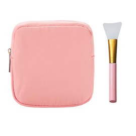 1 Mini Cosmetic Bag and 1 Face Mask Brush, Small Portable Travel Bag, Multifunctional Waterproof Toiletry Bag for Girls and Women (Pink), pink, Classic