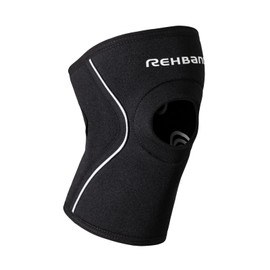 Rehband Patella Knee Support 5 mm Neoprene, Supportive Knee Support with Patella Opening, Optimal Knee Protection for Strength Sports, Jogging and Fitness, Colour: Black, Size: S