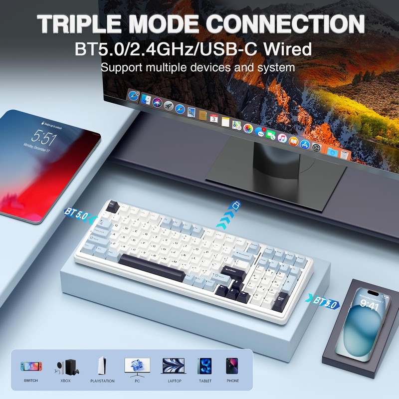 AULA F99 Wireless Mechanical Keyboard, Hot Swappable Custom Keyboard,Pre-lubed Linear