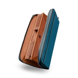 Men's Long Wallet, Tochigi Leather, Genuine Leather, Box-shaped Coin Purse, Large Capacity, 16 Cards, YKK Zipper, Passbook Pocket, Made by Top Leather Artisans Gentlemen, Business, Money, blue