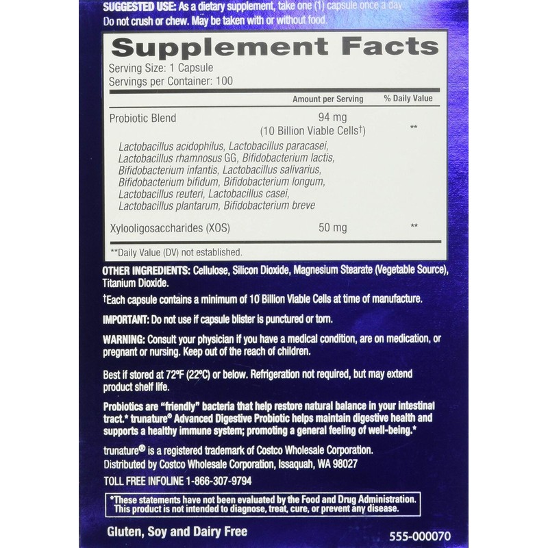 100.0 TruNature Advanced Digestive Probiotic, White, 100 Count