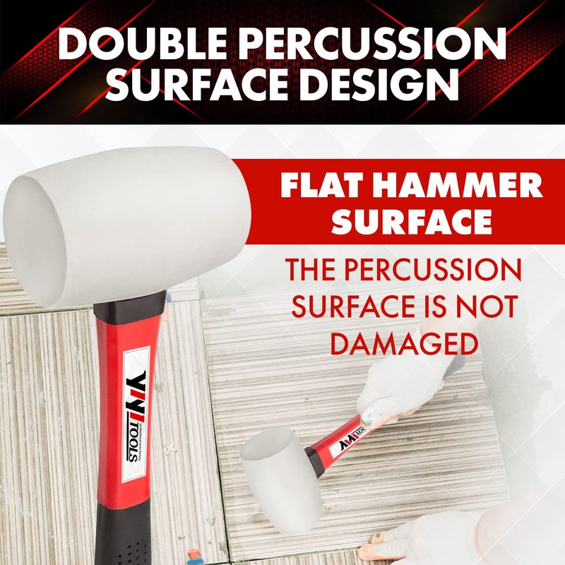 YIYITOOLS Rubber Hammer, 16oz rubber mallet With fiberglass Handle,white