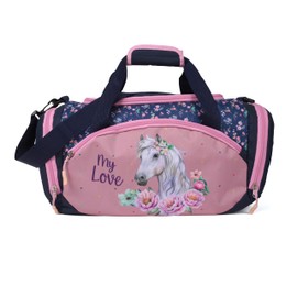 Horse Pony Shoulder Bag Sports Bag for Girls Children Travel Bag – 35 x 22 x 18.5 cm, Blue/Pink, Volume Approx. 14.2 Litres, Sports Bag 1