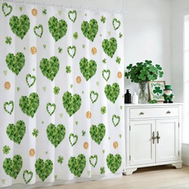 St. Patrick'S Day Shower Curtain Green Lucky Clovers Shamrock Leaf Heart Shower Curtain Waterproof Bath Curtain for St Patrick'S Day Shamrock Decor 72 X 72 Inch (72"W x 72"L (Pack of 1), Pattern 2)