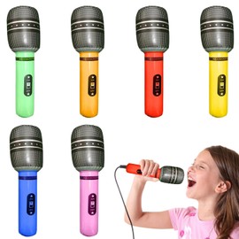 Pack of 6 Inflatable Microphones, Inflatable Microphones, Inflatable Musical Instruments Toy for 80s/90s Concerts and Parties, Gift for Children, Reusable